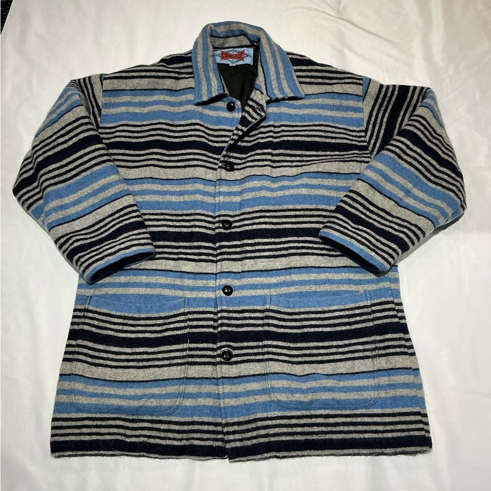 Y2K Courage Jacket Mens Medium Blue Gray Striped Wool Blend